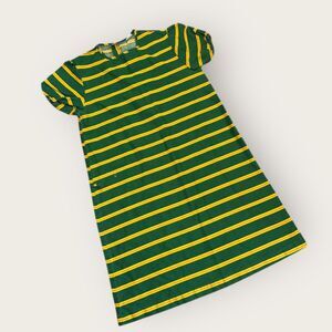 Vintage 1970s Girls Green Yellow Stripe Dress Short Sleeve Mod Style 8–10
